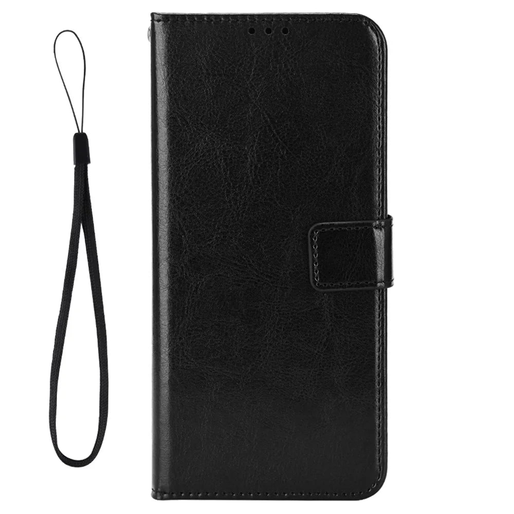For Blackview Oscal C80 4G PU Leather Crazy Horse Texture Phone Case Shockproof Phone Stand Wallet Cover - Black - 5