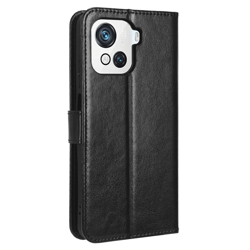 For Blackview Oscal C80 4G PU Leather Crazy Horse Texture Phone Case Shockproof Phone Stand Wallet Cover - Black - 6