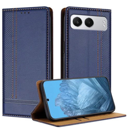 For OnePlus Nord 4 Case L-Shaped Grid Pattern Leather Stand Phone Cover with Card Slots - Blue - 1