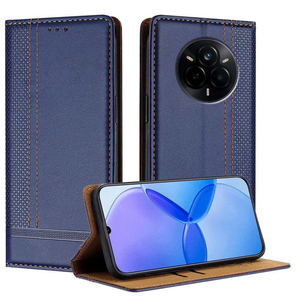 For Realme 14 Pro 5G Case L-Shaped Grid Pattern Leather Stand Phone Cover with Card Slots - Blue - 1