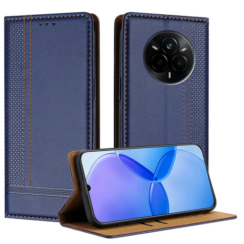 For Realme 14 Pro 5G Case L-Shaped Grid Pattern Leather Stand Phone Cover with Card Slots - Blue - 1