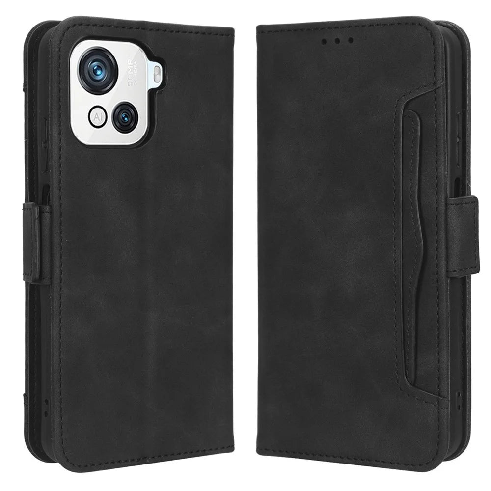 For Blackview Oscal C80 4G PU Leather Flip Folio Case Multiple Card Slots Stand Wallet Double Magnetic Clasp Shockproof Cover - Black - 1