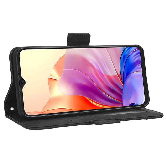 For Blackview Oscal C80 4G PU Leather Flip Folio Case Multiple Card Slots Stand Wallet Double Magnetic Clasp Shockproof Cover - Black - 4
