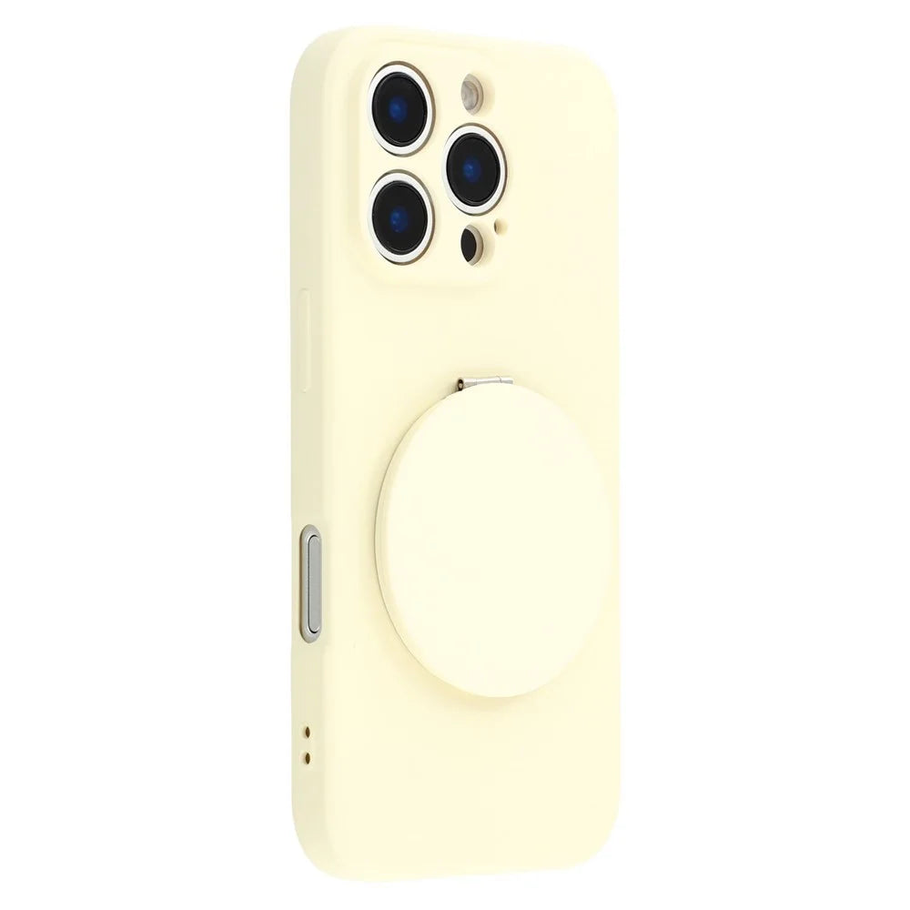 For iPhone 16 Pro Case Straight Edge Protection TPU  + PC Phone Cover with Mirror Kickstand - White - 1