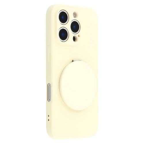 For iPhone 16 Pro Case Straight Edge Protection TPU  + PC Phone Cover with Mirror Kickstand - White - 1