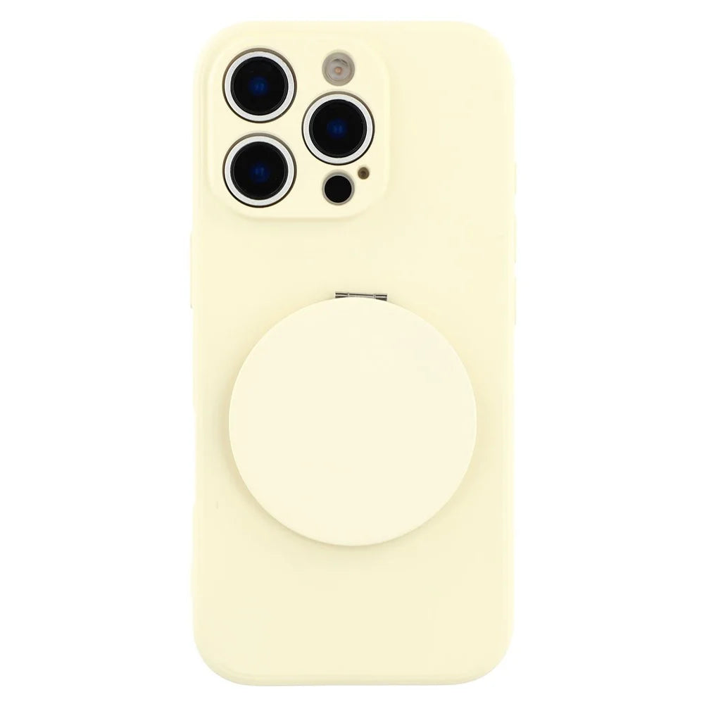 For iPhone 16 Pro Case Straight Edge Protection TPU  + PC Phone Cover with Mirror Kickstand - White - 3
