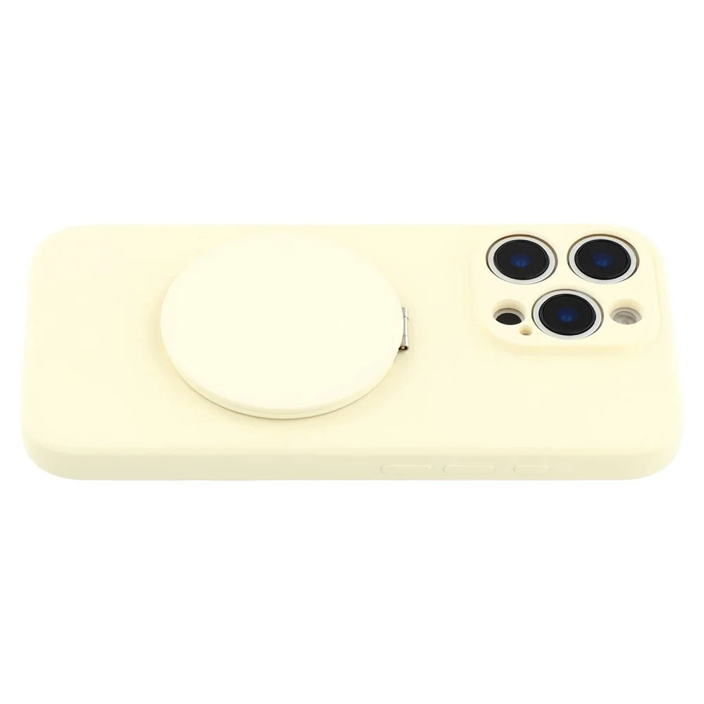 For iPhone 16 Pro Case Straight Edge Protection TPU  + PC Phone Cover with Mirror Kickstand - White - 4