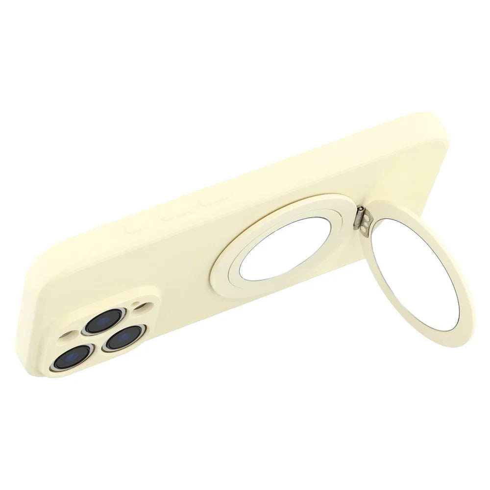 For iPhone 16 Pro Case Straight Edge Protection TPU  + PC Phone Cover with Mirror Kickstand - White - 5