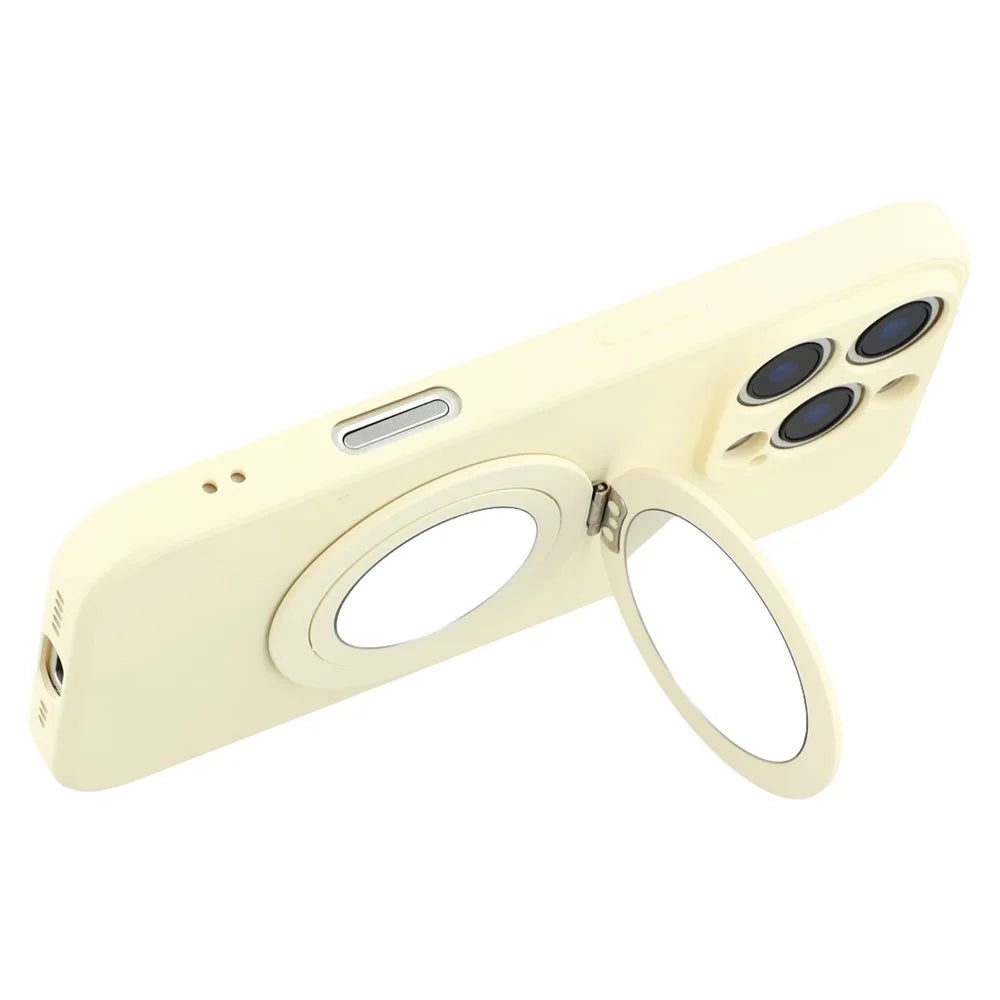For iPhone 16 Pro Case Straight Edge Protection TPU  + PC Phone Cover with Mirror Kickstand - White - 6