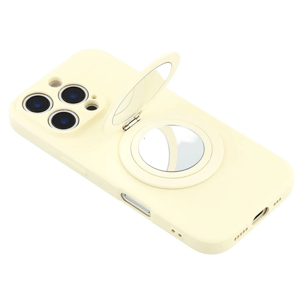 For iPhone 16 Pro Case Straight Edge Protection TPU  + PC Phone Cover with Mirror Kickstand - White - 7