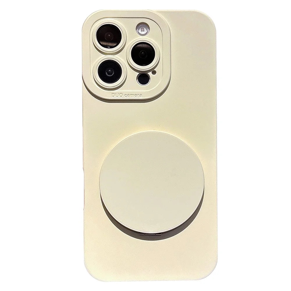 For iPhone 16 Pro Max Case Straight Edge Protection TPU  + PC Phone Cover with Mirror Kickstand - White - 1