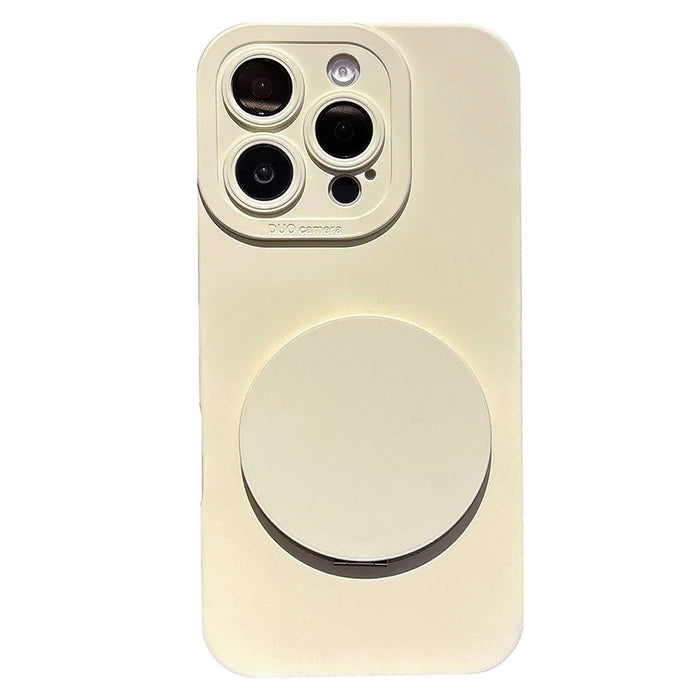 For iPhone 16 Pro Max Case Straight Edge Protection TPU  + PC Phone Cover with Mirror Kickstand - White - 1