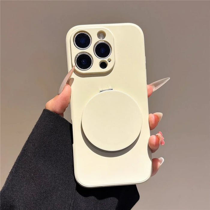 For iPhone 16 Pro Max Case Straight Edge Protection TPU  + PC Phone Cover with Mirror Kickstand - White - 2