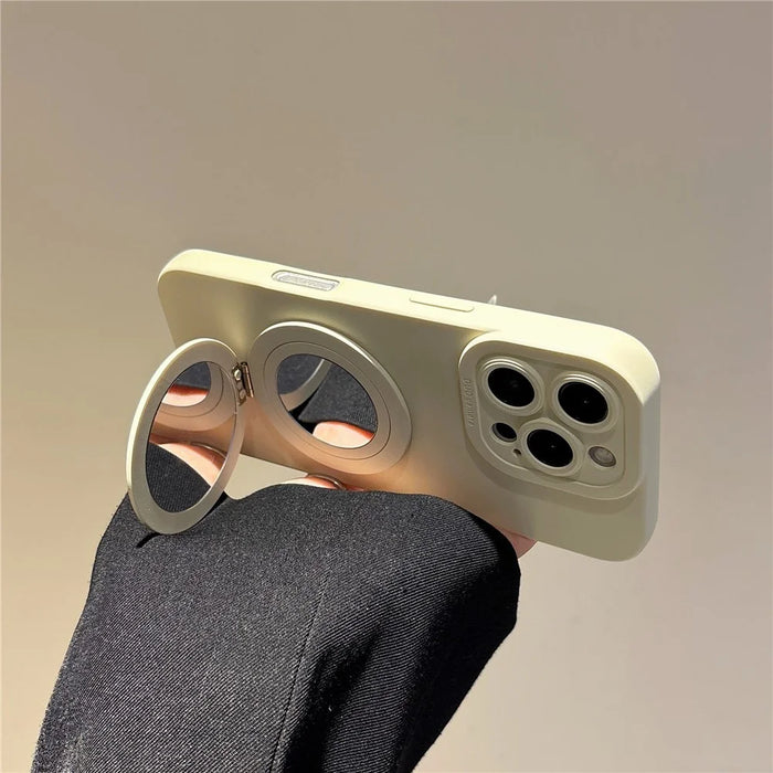 For iPhone 16 Pro Max Case Straight Edge Protection TPU  + PC Phone Cover with Mirror Kickstand - White - 5