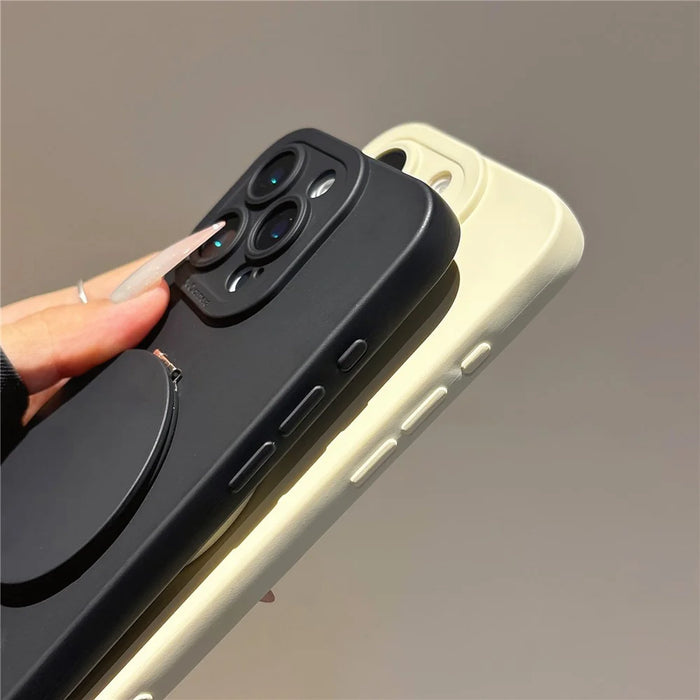 For iPhone 16 Pro Max Case Straight Edge Protection TPU  + PC Phone Cover with Mirror Kickstand - White - 6