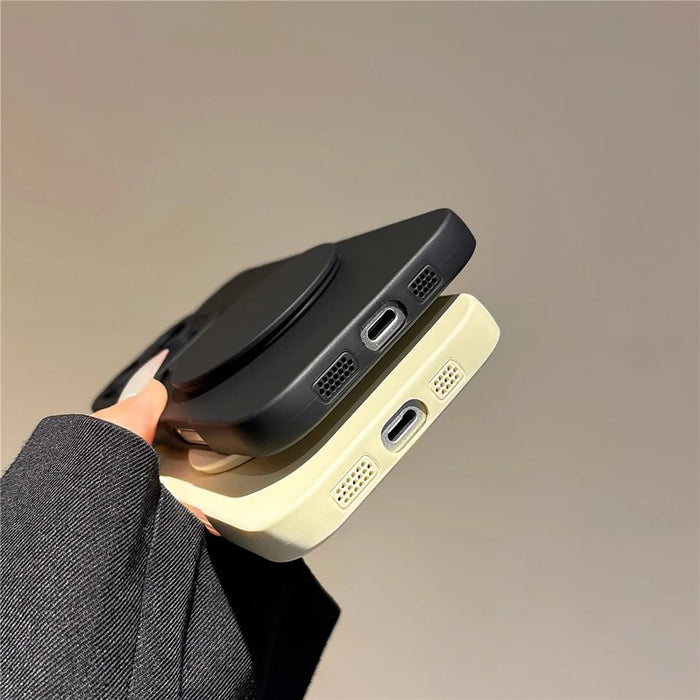 For iPhone 16 Pro Max Case Straight Edge Protection TPU  + PC Phone Cover with Mirror Kickstand - White - 7