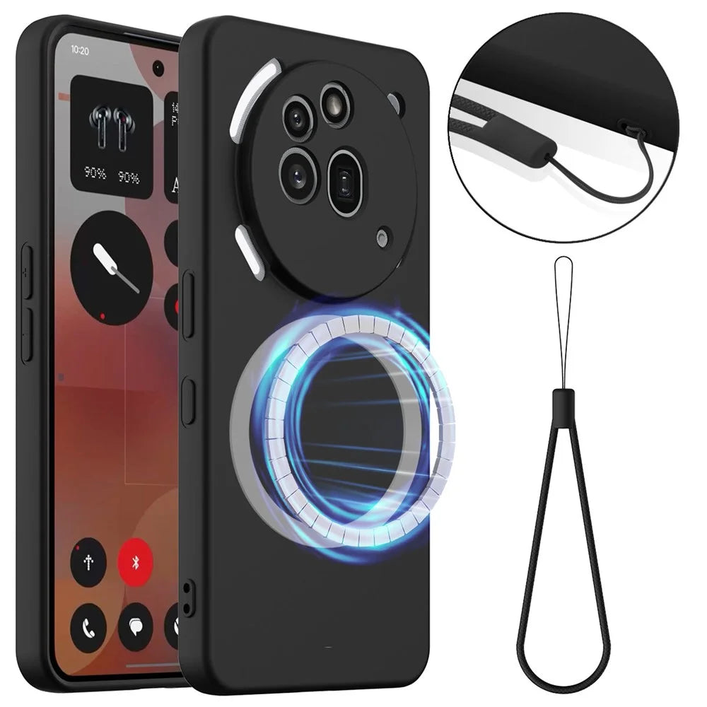 For Nothing Phone (3a) Pro Magnetic Case Anti-Drop Liquid Silicone Phone Cover - Black - 1