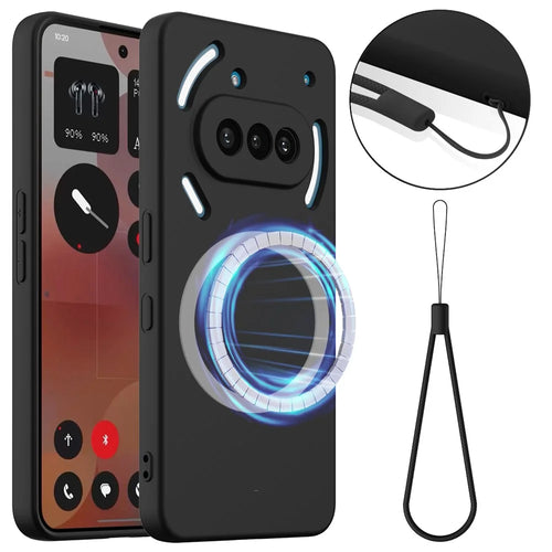 For Nothing Phone (3a) Case Magnetic Case Anti-Drop Liquid Silicone Phone Cover - Black - 1