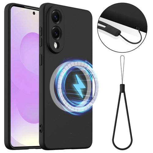 For Samsung Galaxy S25 Edge Magnetic Case Anti-Drop Liquid Silicone Phone Cover - Black - 1