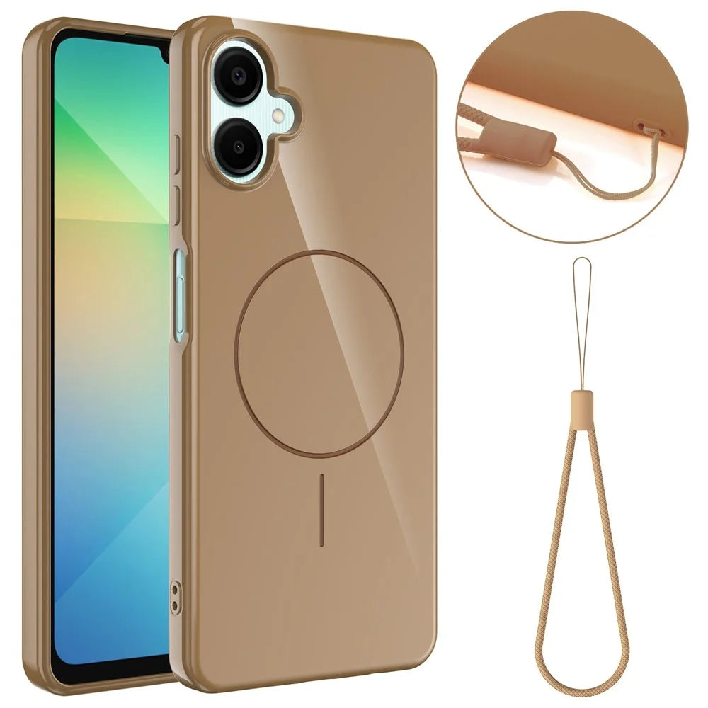 For Samsung Galaxy F06 5G / Galaxy M06 5G / Galaxy A06 5G Magnetic Case TPU Phone Back Cover with Lanyard - Desert Gold - 1