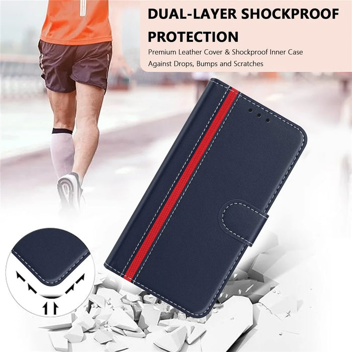 For Realme 14 Pro+ 5G Phone Cases Wallet Stand Color Splicing Leather Cover with Magnetic Clasp - Blue - 3