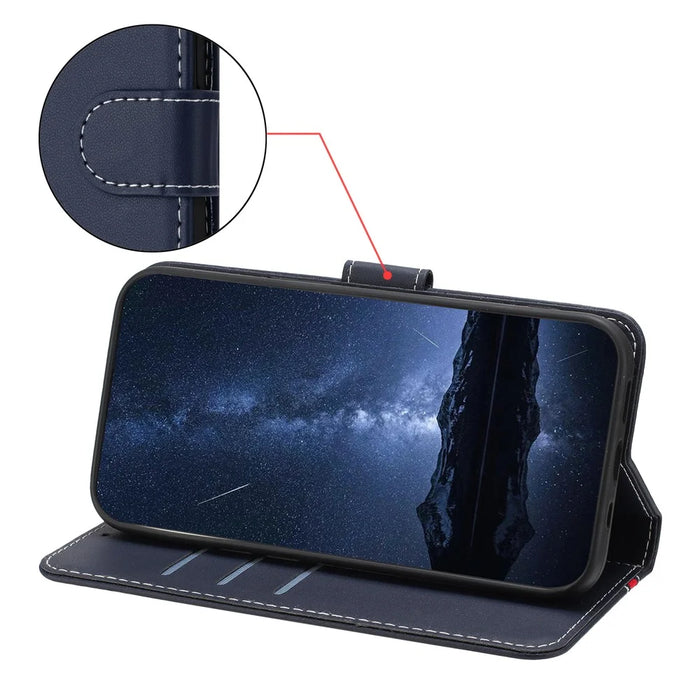 For Realme 14 Pro+ 5G Phone Cases Wallet Stand Color Splicing Leather Cover with Magnetic Clasp - Blue - 5