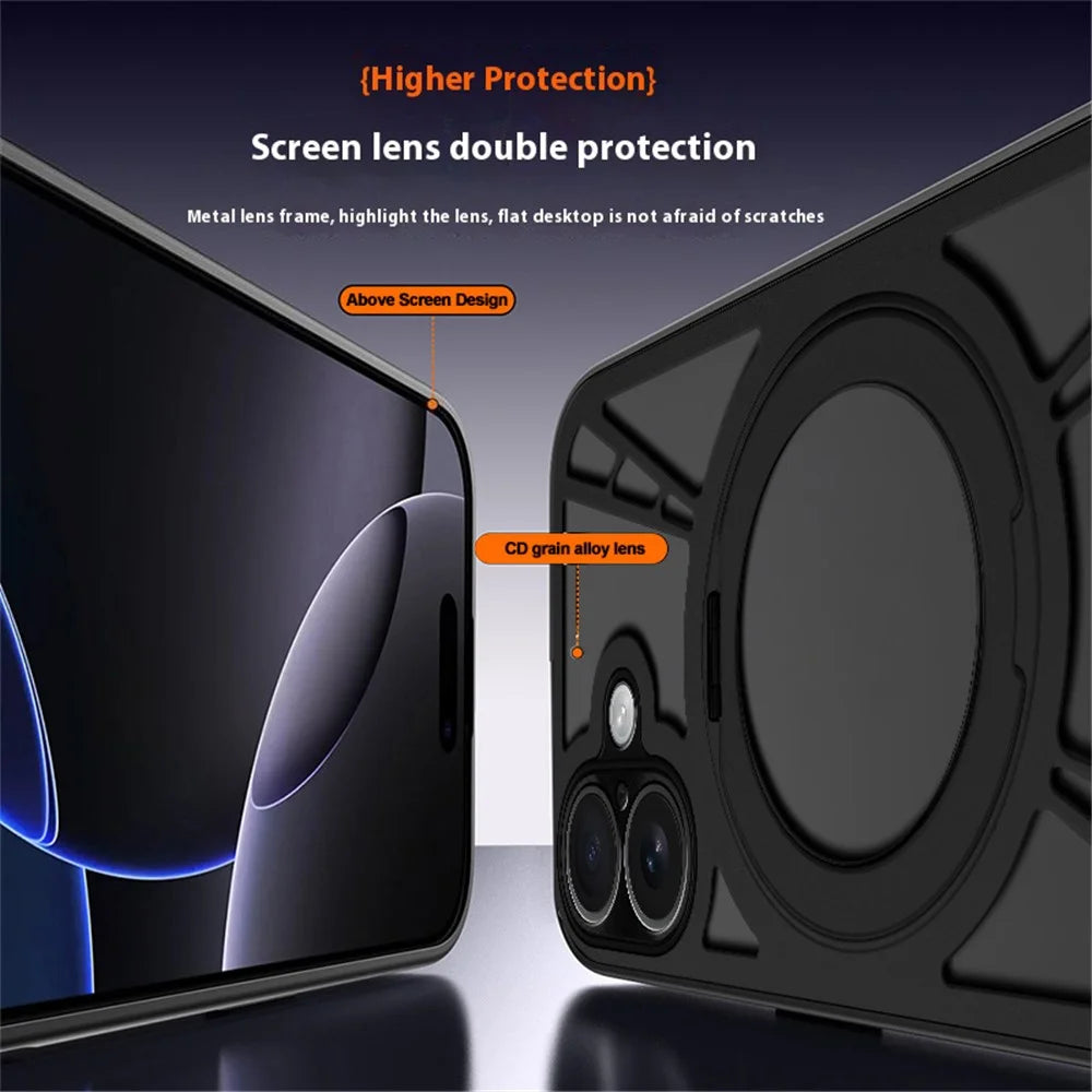 For iPhone 16 Case Magnetic Kickstand Hollow Heat Dissipation Silicone + PC + Metal Bumper Phone Cover - Black - 4