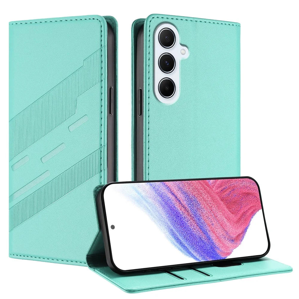 For Samsung Galaxy A26 5G Phone Cases Punk Style Imprinted Wallet Stand Leather Cover - Mint Green - 2
