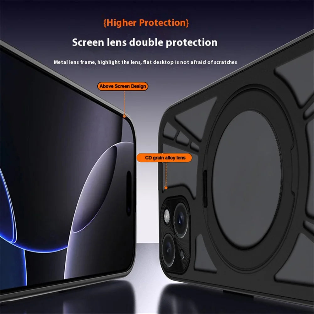 For iPhone 15 Case Magnetic Kickstand Hollow Heat Dissipation Silicone + PC + Metal Bumper Phone Cover - Black - 4
