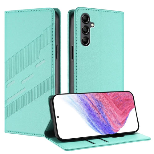 For Samsung Galaxy A15 4G / Galaxy A15 5G Phone Cases Punk Style Imprinted Wallet Stand Leather Cover - Mint Green - 1