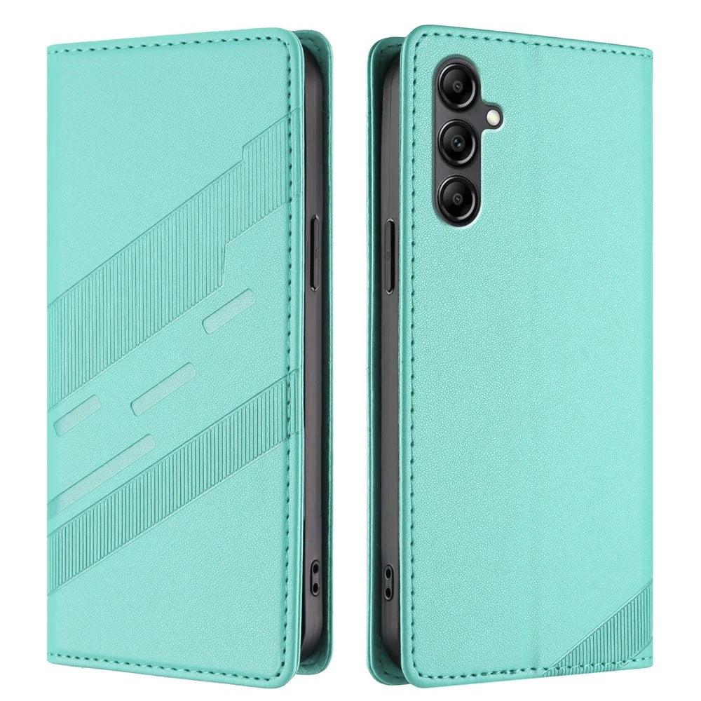 For Samsung Galaxy A15 4G / Galaxy A15 5G Phone Cases Punk Style Imprinted Wallet Stand Leather Cover - Mint Green - 4