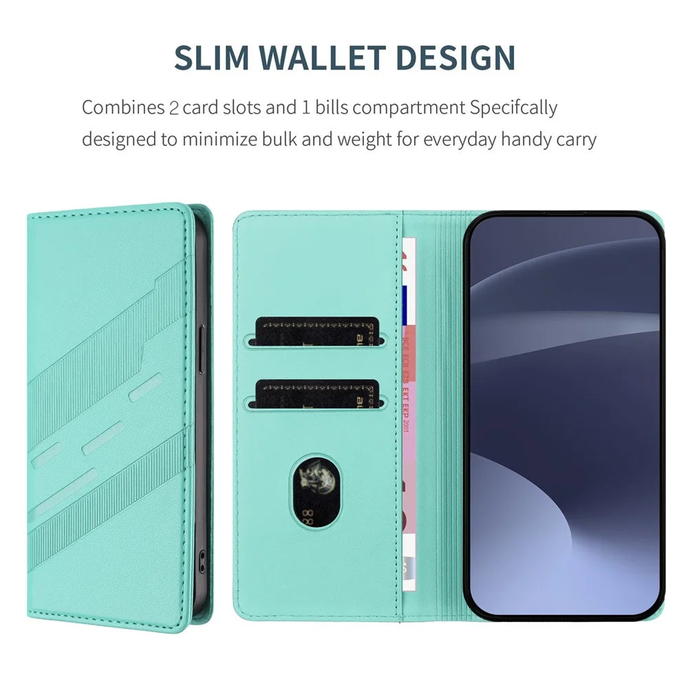 For Samsung Galaxy A15 4G / Galaxy A15 5G Phone Cases Punk Style Imprinted Wallet Stand Leather Cover - Mint Green - 5