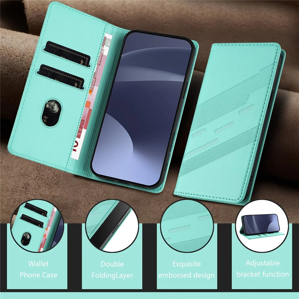 For Samsung Galaxy A15 4G / Galaxy A15 5G Phone Cases Punk Style Imprinted Wallet Stand Leather Cover - Mint Green - 7