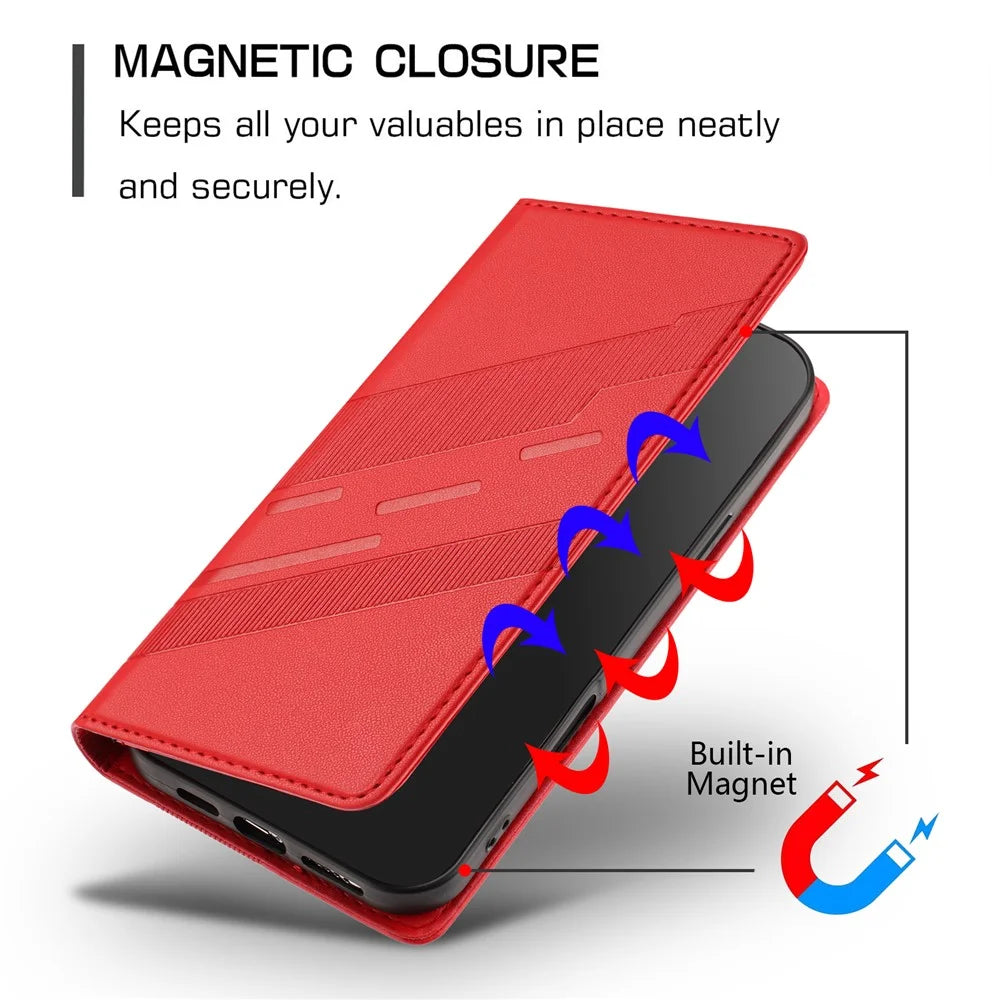 For Google Pixel 10 Pro / 10 / 9 Pro / 9 Phone Cases Punk Style Imprinted Wallet Stand Leather Cover - Red - 5