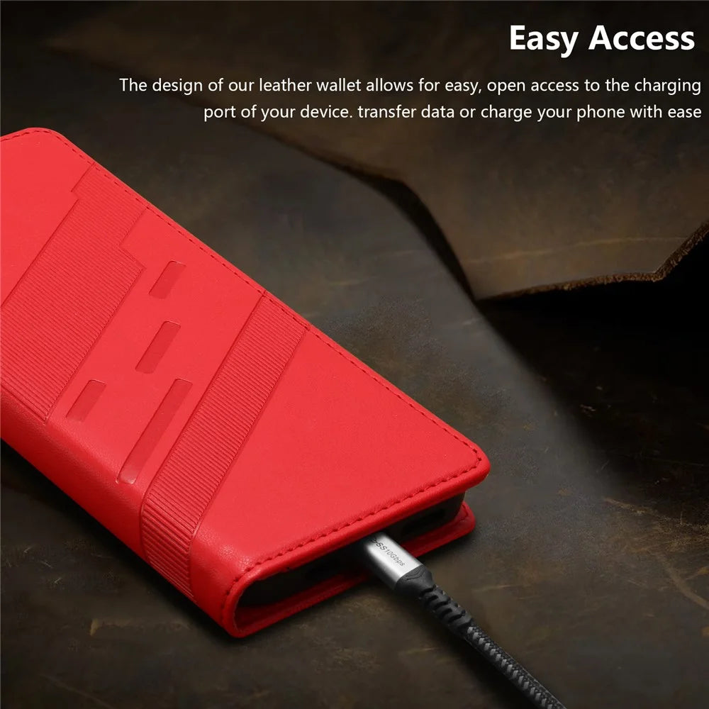 For Google Pixel 10 Pro / 10 / 9 Pro / 9 Phone Cases Punk Style Imprinted Wallet Stand Leather Cover - Red - 6