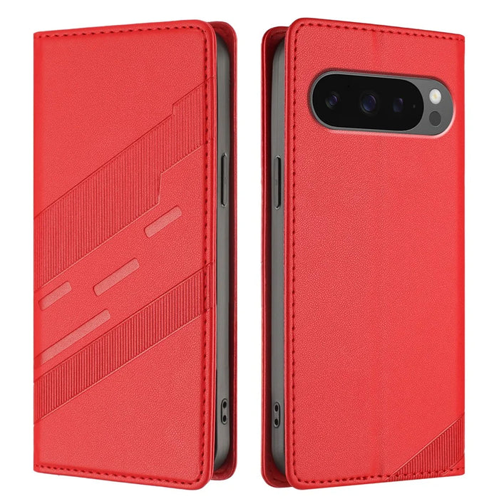 For Google Pixel 10 Pro XL Phone Cases Punk Style Imprinted Wallet Stand Leather Cover - Red - 1
