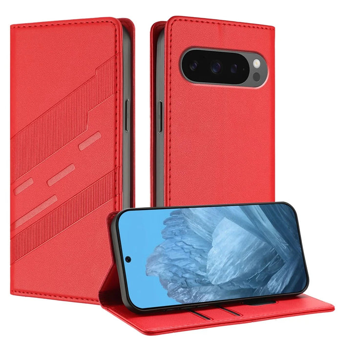 For Google Pixel 10 Pro XL Phone Cases Punk Style Imprinted Wallet Stand Leather Cover - Red - 2