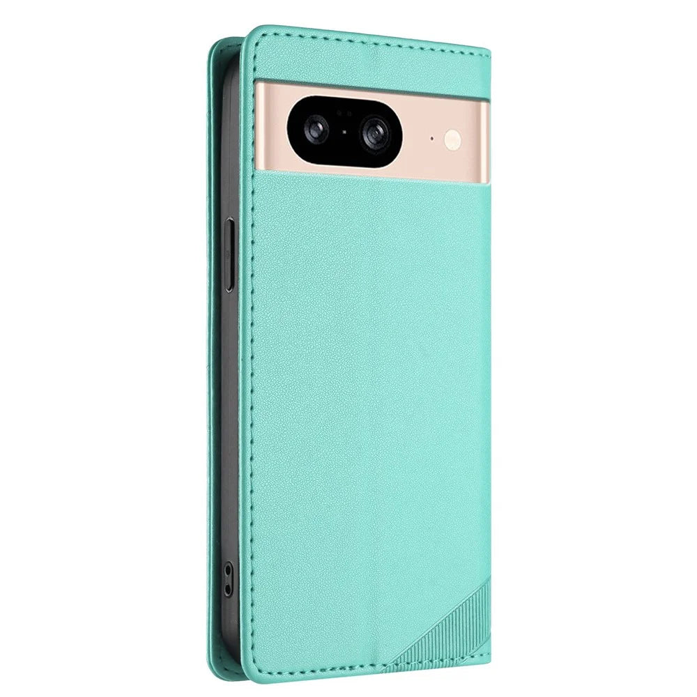 For Google Pixel 8 Phone Cases Punk Style Imprinted Wallet Stand Leather Cover - Mint Green - 3