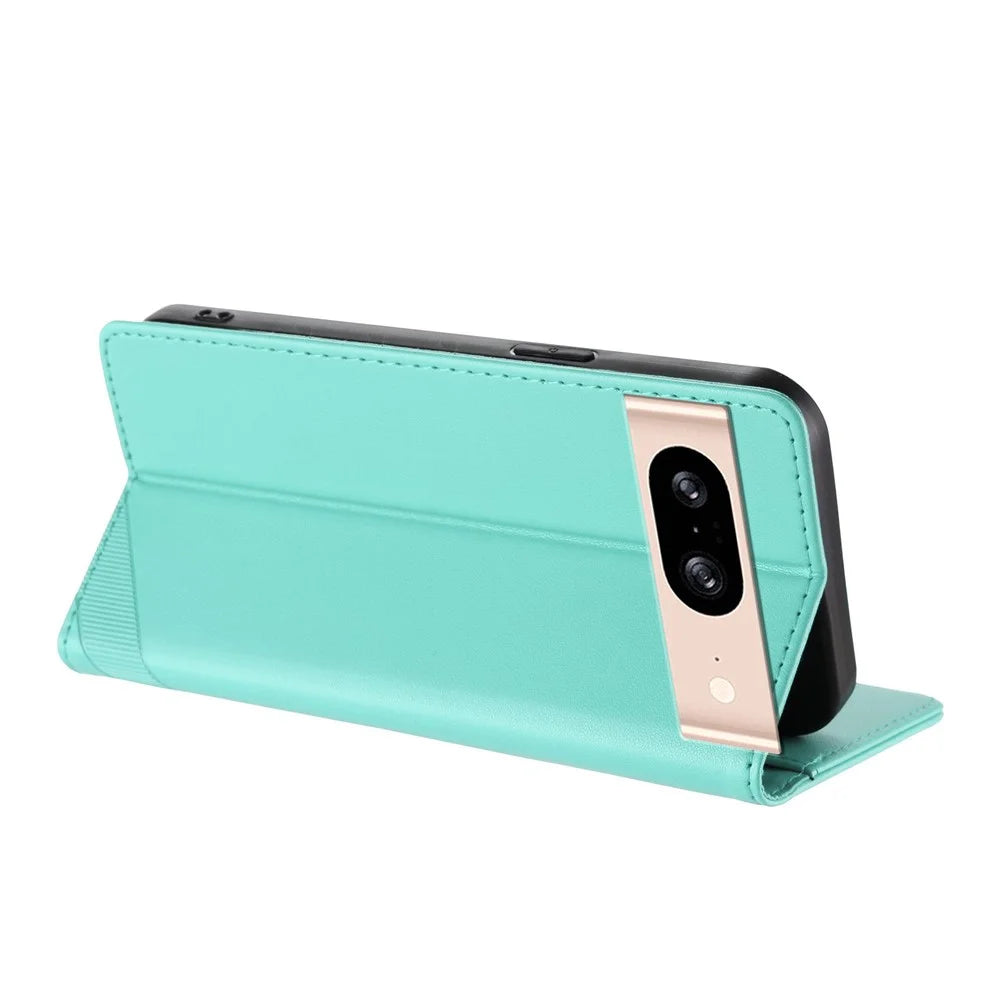 For Google Pixel 8 Phone Cases Punk Style Imprinted Wallet Stand Leather Cover - Mint Green - 4