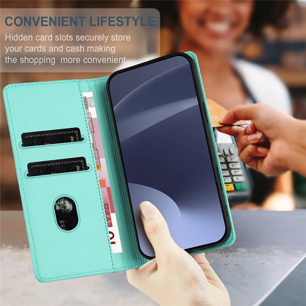 For Google Pixel 8 Phone Cases Punk Style Imprinted Wallet Stand Leather Cover - Mint Green - 5