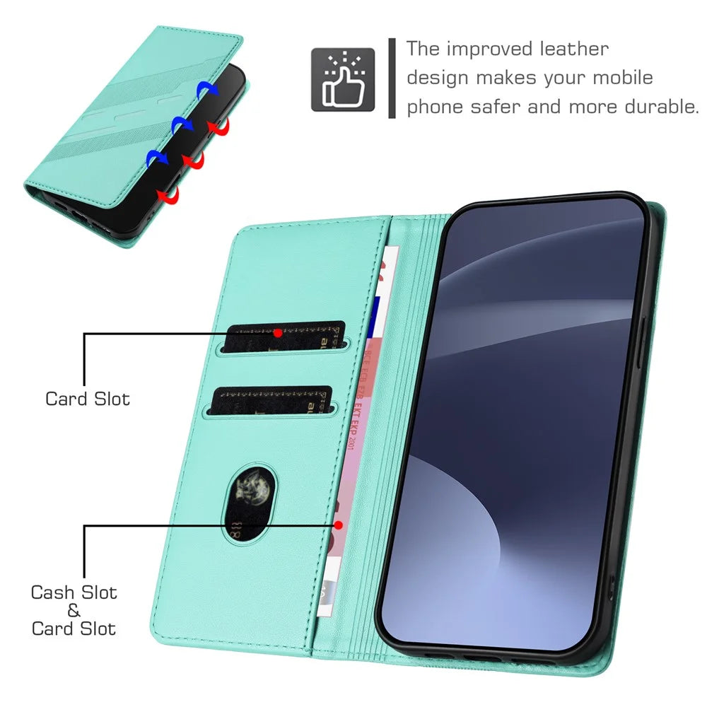 For Google Pixel 8 Phone Cases Punk Style Imprinted Wallet Stand Leather Cover - Mint Green - 7
