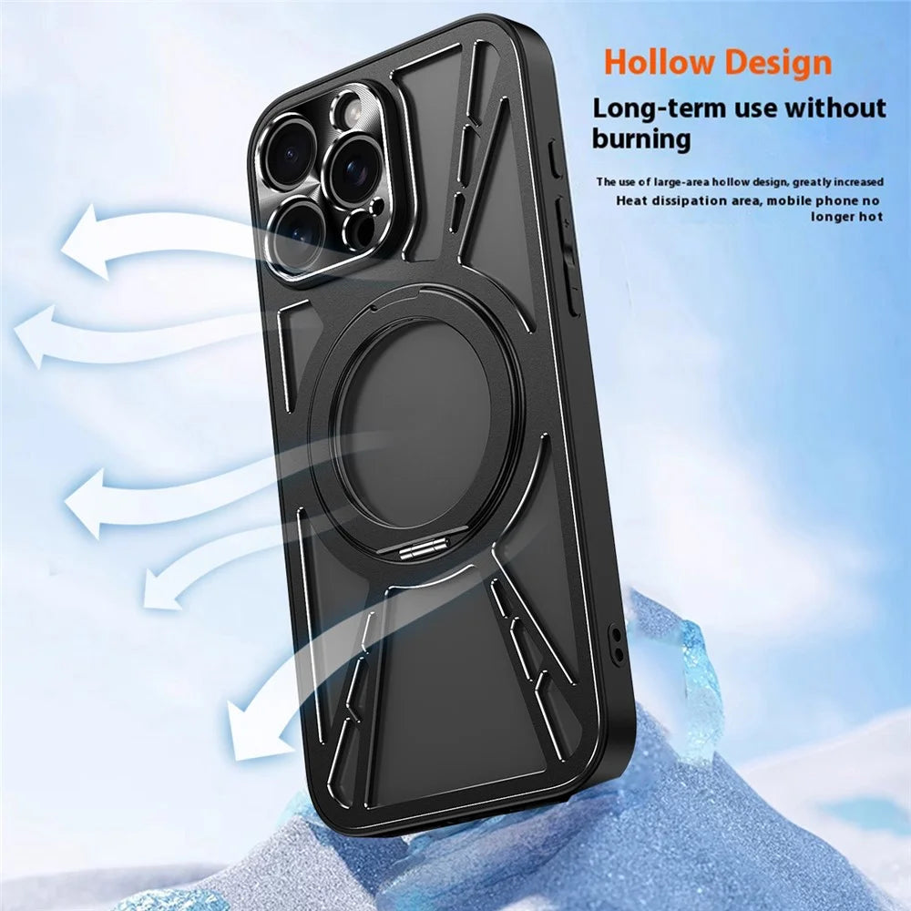 For iPhone 13 Pro Max Case Magnetic Kickstand Hollow Heat Dissipation Silicone + PC + Metal Bumper Phone Cover - Black - 6