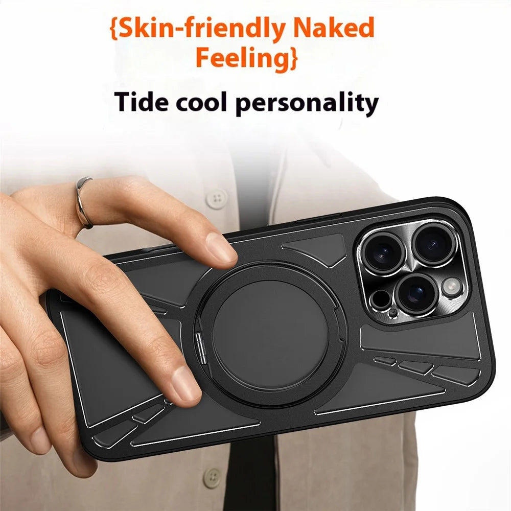 For iPhone 13 Pro Max Case Magnetic Kickstand Hollow Heat Dissipation Silicone + PC + Metal Bumper Phone Cover - Black - 7