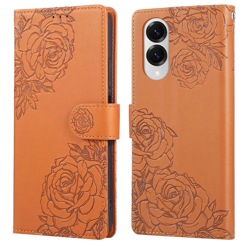 For Samsung Galaxy S25 Edge Case Rose Flower PU Leather Wallet Phone Cover with 3 Card Slots - Brown - 1