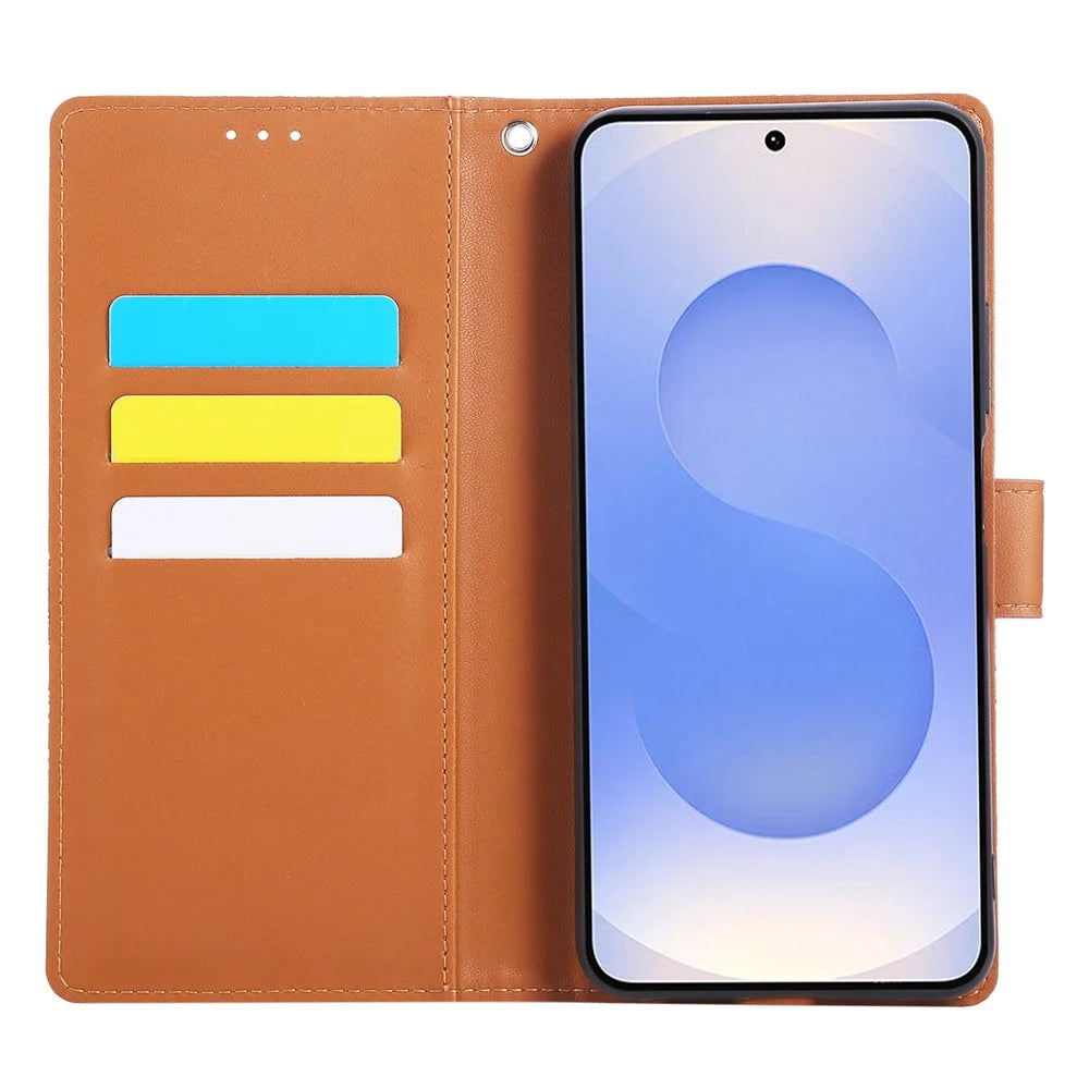 For Samsung Galaxy S25 Edge Case Rose Flower PU Leather Wallet Phone Cover with 3 Card Slots - Brown - 3