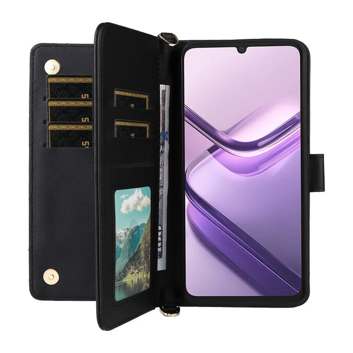 For Doogee Note 58 Pro  /  Note 58 Wallet Case with Shoulder  /  Wrist Strap Leather Phone Cover Stand - Black - 2