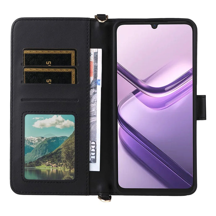 For Doogee Note 58 Pro  /  Note 58 Wallet Case with Shoulder  /  Wrist Strap Leather Phone Cover Stand - Black - 3