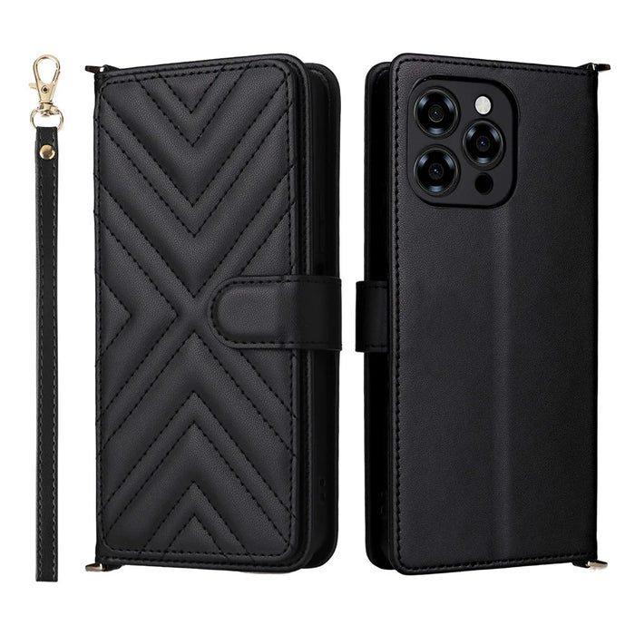 For Doogee Note 58 Pro  /  Note 58 Wallet Case with Shoulder  /  Wrist Strap Leather Phone Cover Stand - Black - 7