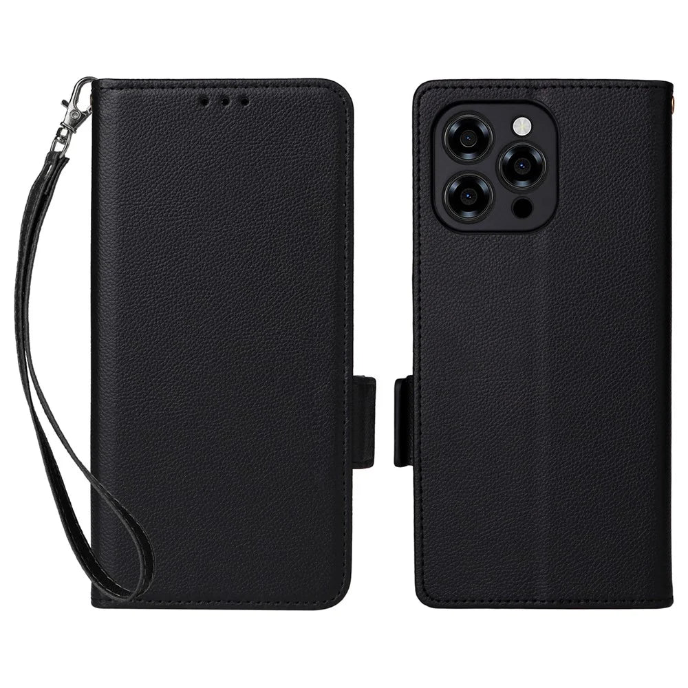 For Doogee Note 58 Pro  /  Note 58 Case with Wrist Strap Litchi Texture PU Leather Wallet Phone Cover - Black - 1