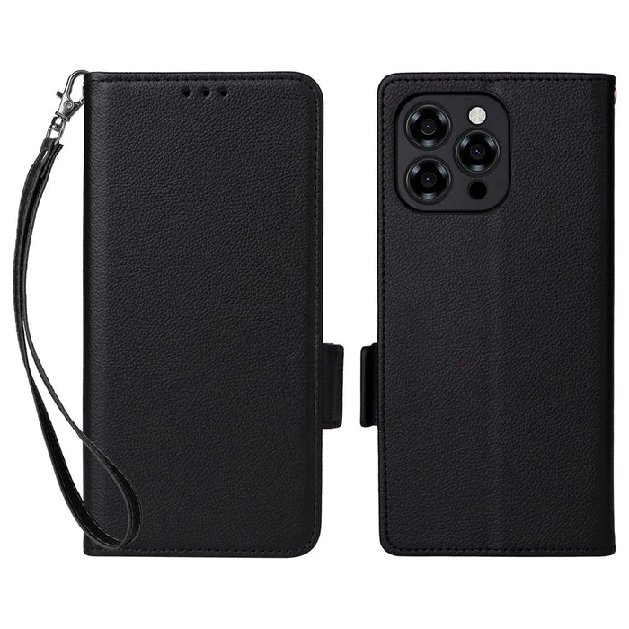 For Doogee Note 58 Pro  /  Note 58 Case with Wrist Strap Litchi Texture PU Leather Wallet Phone Cover - Black - 1